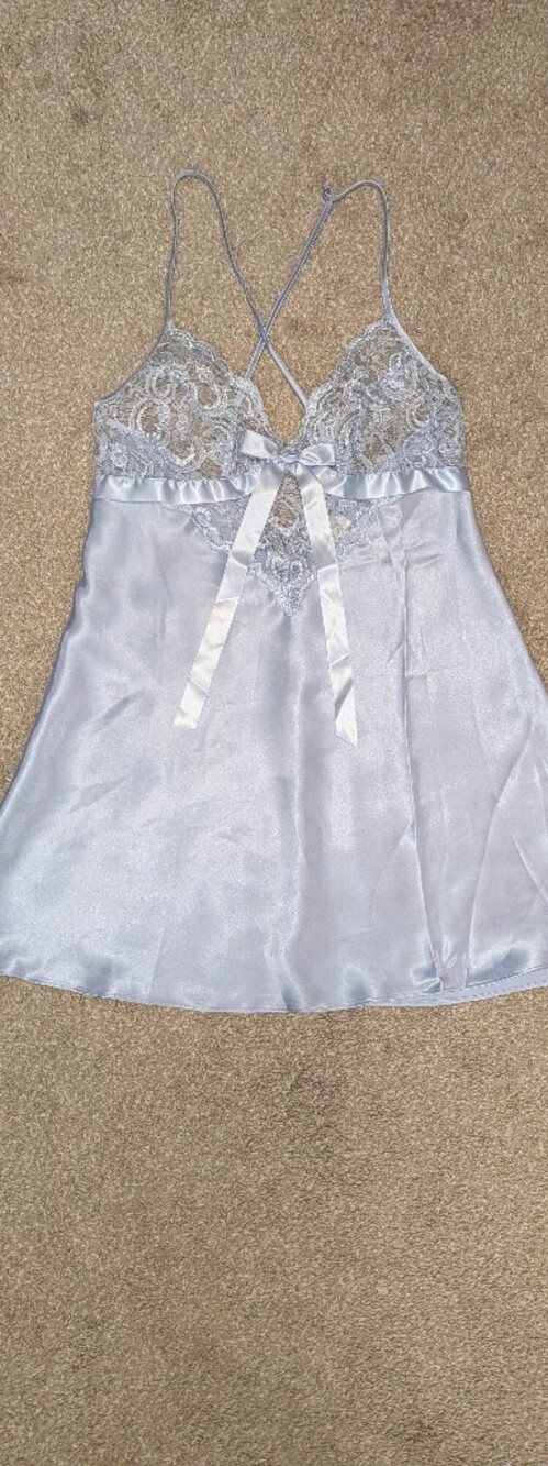 Satin Lace A-Line Slip Dress in Light Ice Blue